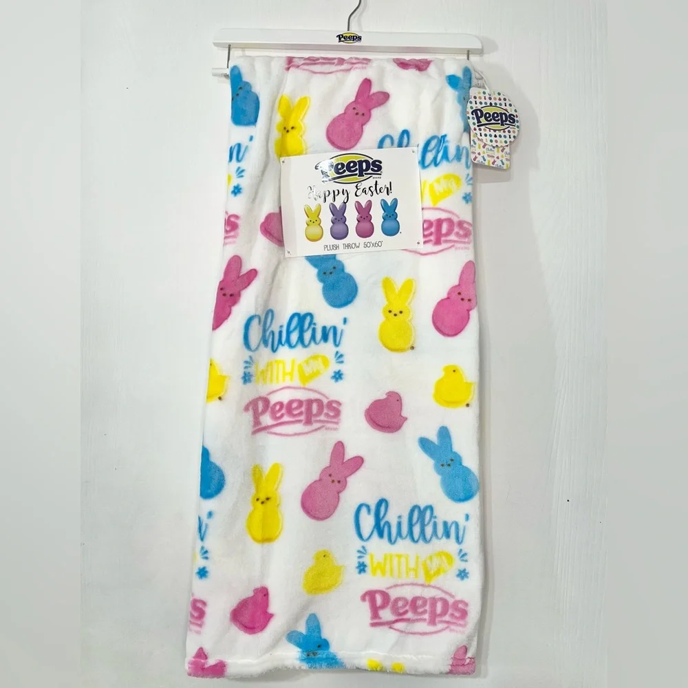 Chillin With My Peeps Throw Blanket Soft Plush Chicks & Easter Bunnies 50”x 60”